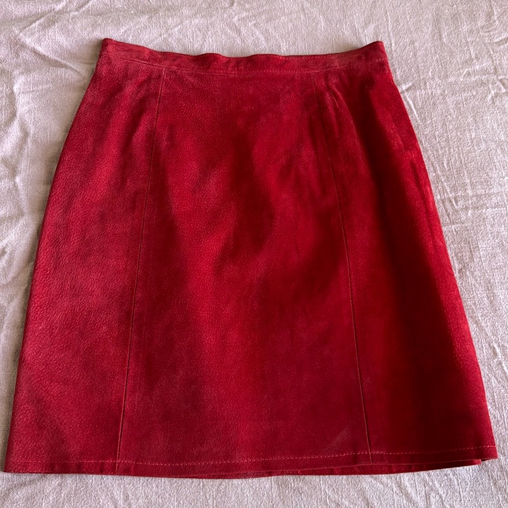 Vintage red suede pencil skirt